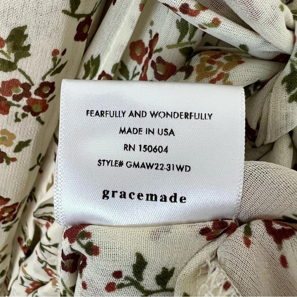 Gracemade Boho Ditsy Floral Long Sleeve Wrap Maxi Dress Cream Red Cottagecore - Picture 5 of 7